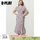 DPLAY2025年夏季新款紫色連衣裙女長(zhǎng)款印花碎花裙海邊度假沙灘裙子夏裝 紫調(diào)郁金香 S