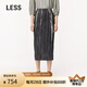 LESS【精工系列】夏季壓褶高腰裙女氣質(zhì)水墨垂感半身裙2O4D12320 099黑色系花型 S