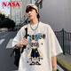 NASA XVVX美式高街兔子印花重磅短袖t恤男款夏季潮牌潮流純棉五分袖體恤衫 白色 XL