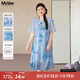 MsShe【新中式印花雪紡旗袍】大碼女裝2025夏裝胖mm國(guó)風(fēng)連衣裙子 冰河藍(lán)色現(xiàn)貨 4XL