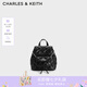 CHARLES&KEITH菱格大容量柔軟多用背包書包雙肩包包女包七夕禮物CK2-60151400 Noir黑色 S