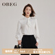 OBEG歐碧倩2025春新款法式立領(lǐng)緞面襯衫女氣質(zhì)荷葉邊襯衣50501544 米白 XS /155/34