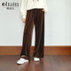 Olrain歐芮兒直筒休閑褲秋季女裝復古絲絨抽繩寬松顯瘦褲子 深咖色 L