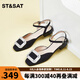 St&Sat/星期六優(yōu)雅外穿涼鞋女夏季新款百搭純色方扣水鉆女鞋SSC1115053 黑色 39 245mm