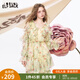 妖精的口袋法式v領雪紡碎花連衣裙女2025夏新款氣質收腰度假裙子 浪漫黃色 M