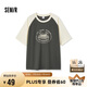 森馬（Semir）短袖T恤女中長款圓領(lǐng)套頭衫寬松夏季拼色插肩袖衣服107324100023
