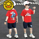 G.DUCKKIDS品牌童裝兒童裝男童夏裝套裝中大童男孩夏季韓版洋帥氣短袖潮衣服 紅色人物套裝 140 建議身高130CM左右