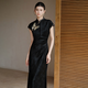 初蟬衣事新中式醋酸改良旗袍女2025夏新款國風(fēng)高級感優(yōu)雅矜貴刺繡緞面長(cháng)裙煙墨色L （現貨）