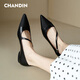 淺町夏季新款一字帶低跟瑪麗珍鞋女尖頭平底單鞋優(yōu)雅法式時(shí)裝女鞋 黑色 38