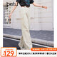 百圖betu女裝春季新款休閑褲高腰寬松多口袋闊腿工裝褲女2402T71 杏色 M