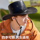 XINBUCKS西部牛仔帽復古歐美風(fēng)禮帽時(shí)尚休閑帶防風(fēng)繩旅游用少數名族風(fēng)帽子 黑色（男女通用） 適合頭圍55-60cm