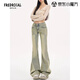 FREDRICAL美式牛仔褲2025年新款女夏夏復(fù)古低腰寬松拖地黃泥色不貼腿微喇褲 黃泥色 S 建議95斤以內(nèi)