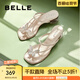 百麗（Belle）小福蝶夾腳人字拖女商場(chǎng)款水鉆拖鞋A9K1DBL4 銀色-粗跟款 36 (230mm)