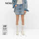 MO&Co.牛仔短裙2025春新品重工鉆飾彩繪藝術(shù)洗褪做舊棉質(zhì)MBE1SKT040 牛仔藍(lán)色 L
