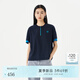 OTT2025夏季新款半開襟圓領(lǐng)純棉T恤女撞色條紋寬松短袖休閑上衣 純色藏藍(lán) XL
