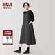 無印良品（MUJI）女式 易干 平紋 吊帶連衣裙 女裝裙子春季 長裙 美拉德 深灰色格紋 M (160/84A)