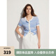 ELLE法式設(shè)計感漸變薄款毛針織衫女2024夏季新款短袖圓領(lǐng)毛衣開衫 藍色 M