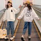 康薇貝女童衛(wèi)衣春秋季小孩衣服兒童服裝6-12歲中大童學(xué)生無帽長袖上衣 【歪頭熊】春秋薄款白色 140 cm 建議53-65斤