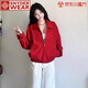 SNYDER WEAR外套女紅色美式新款復(fù)古翻領(lǐng)夾克百搭寬松小個(gè)子百搭短款外套上衣 紅色 S 建議90-100斤