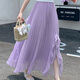 羅蒙（ROMON）2026夏季高腰百褶開(kāi)叉半身裙紗裙氣質(zhì)高檔長(cháng)款甜美雪紡荷葉顯瘦遮 紫色 L 建議115-130斤