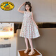 G.duck女童連衣裙夏季2025新款洋氣時(shí)髦兒童夏裝碎花裙女孩棉布公主裙子 米白色 150 cm