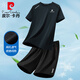 皮爾卡丹（pierre cardin）短袖T恤夏季男半袖短褲套裝休閑兩件套圓領(lǐng)潮流百搭 黑灰 XL
