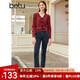 百圖betu女裝秋新款毛衣少女感絲絨蝴蝶結V領(lǐng)提花長(cháng)袖毛衣2309T93 紅色 S