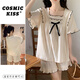 COSMICKISS睡衣女夏季新款方領(lǐng)荷葉邊甜美風(fēng)短袖短褲家居服學(xué)生休閑款睡衣薄 【杏色】方領(lǐng)蝴蝶結 M 碼【80-100斤】