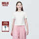 無印良品（MUJI）女式 粗細(xì)不均紗線 短款短袖T恤 上衣打底衫內(nèi)搭 25年夏季 女裝 白色 4S S (155/80A)