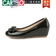 卡帝樂(lè )鱷魚(yú)（CARTELO）漆皮內增高平底女鞋圓頭蝴蝶結坡跟單鞋淺口工作鞋軟皮舒適女鞋 黑色漆皮5.5厘米坡跟 35