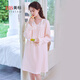 美標春秋新款長(cháng)袖純棉睡裙女雙層棉紗宮廷蕾絲全棉可外穿睡衣家居服夏 櫻花粉 （縐縐紗純棉） L （165/88A）