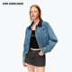 ANN ANDELMAN【孫穎莎同款】官方直營(yíng)復古拼皮翻領(lǐng)牛仔夾克短款水洗牛仔外套 藍色 M