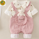 G·DUCK KIDS嬰兒連體衣服秋款女寶寶假兩件超萌可愛(ài)雙層春秋哈衣外邊爬服套裝 粉色【泰迪熊假兩件雙層】連體衣 80cm