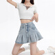 微光里淺藍(lán)牛仔半身裙女夏季新款高腰防走光有內(nèi)襯外穿辣妹百褶短裙薄款 牛仔百褶裙【淺藍(lán)色 M】
