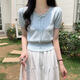 妙奕嘉針織短袖女夏季衣服新款輕薄針織衫上衣顯瘦遮肚子洋氣小香風(fēng)小眾 法式蕾絲邊收腰針織短袖【藍(lán)色】 均碼 【建議70-120斤】
