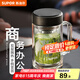 蘇泊爾（SUPOR）雙層玻璃杯茶杯耐熱防燙帶手柄水杯商務(wù)辦公男士過(guò)濾帶蓋杯子 烏木黑-450mL