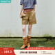 茵曼（INMAN）設(shè)計感高腰A擺休閑短褲2025夏季女裝新款橡筋松緊腰遮胯直筒褲 卡其色 -18332099H L