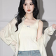 鉑吶苓吊帶背心女帶胸墊純欲辣妹外穿甜美提花內(nèi)搭外穿美背上衣無袖打底 帶胸墊蕾絲吊帶【淺黃】