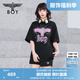 BOY LONDON【暗夜星辰】 秋季情侶款短袖燙鉆粉色老鷹T恤 N01003 黑色 XS