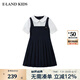 E·LAND KIDS海鹽少衣戀女童連衣裙25年夏季學(xué)院風(fēng)娃娃領(lǐng)百褶 Navy藏青色/59 150 cm