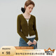 范思藍(lán)恩23FS13017假兩件v領(lǐng)針織套頭衫通勤簡(jiǎn)約假兩件針織衫女 橄欖綠 XS