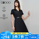 G2000【易打理】女裝春秋商場同款可機(jī)洗配腰帶短袖連衣裙主 不易皺-黑色V領(lǐng)37寸 L /38