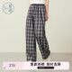 紫涵（ZIHAN）紫涵藏青格子闊腿褲女2025年夏季新款高腰系帶直筒顯瘦寬松休閑褲 藏青格紋 XS