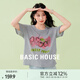 Basic House/百家好櫻桃印花薄款針織衫夏季流行圓領(lǐng)短袖套頭上衣 灰色 L