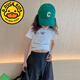 G.DUCKKIDS女童短袖t恤緊身露臍短款洋氣街舞兒童半袖上衣潮酷爵士舞中大童 短款愛(ài)心T恤白 150 建議高140)