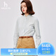 HAZZYS哈吉斯女裝 秋季新款女士條紋花邊立領(lǐng)長袖襯衫女ASCSK1BCK13 藏青色NV M (160/84A 38)