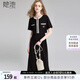 她池圓領(lǐng)連衣裙2025春夏新款女裝時尚氣質(zhì)短袖假兩件中長裙