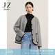 玖姿·安娜蔻日常休閑圓領(lǐng)落肩羊毛雙面尼外套短大衣女冬款 中灰 XL