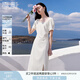香影【防曬小白裙】香影方領(lǐng)連衣裙女泡泡袖2025夏季新款氣質(zhì)法式裙子 白色 S 155/80A/85-95斤