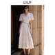 LILY2025夏新款女裝法式重工蕾絲繡花V領收腰優(yōu)雅全棉白色連衣裙 601白色 XL